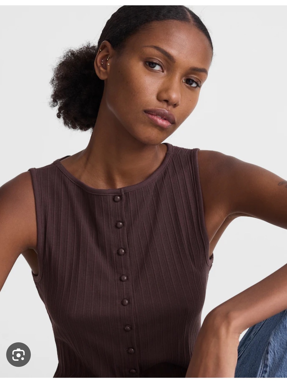 Madewell Ribbed Crewneck Shell Top - Chocolate Plum Button-Front Tank